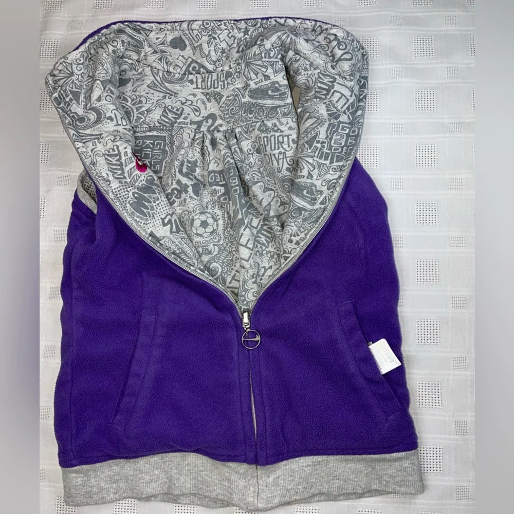 Nike Reversible Vest Girls 6X Purple Fleece Gray Doodle Full Zip Logo